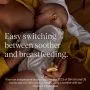 Breast-fed baby with text about easy switching between breast and soother.