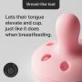 Breast-fed baby with text about easy switching between breast and soother.