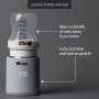 LetsGo bottle warmer against a grey background with product feature pointers
