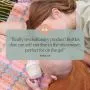 Woman and baby laying on a picnic blanket with a Natural Start bottle with text overlay of customer review