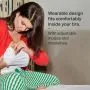Woman positioning her Wearable Breast Pump with text about a comfortable fit.