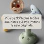 Texte de présentation devant quatre sucettes ressemblant à des seins.