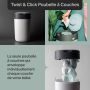 Modèle de grille avec 3 images de la poubelle Twist & Click et le texte des caractéristiques du produit 