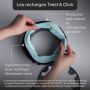Pointeurs de caractéristiques du produit montrant les recharges sur un fond gris
