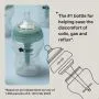 Front view of an Anti-Colic baby bottle with text about easing discomfort.