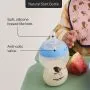 Image of Natural Start bottle standing on a high chair with pointers to the product features