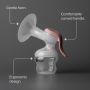 Wide shot of the manual breast pump with key feature pointers.