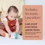 Baby sat on the floor with a silicone Natural Start bottle with text overlay of product messaging