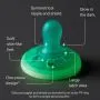 Breast-like night glow pacifier with key feature pointers.