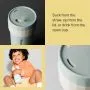 Grid of a toddler holding a 3-in-1 convertible cup and two close up shots of 3-in-1 convertible cups with product feature text