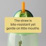 Close up of a green Active Straw cup with text overlay of product messaging