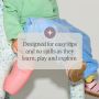 Image of a toddler sat on a chair holding an Insulated Sporty Spout and Straw Cup down by their side with text overlay of product feature