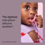 Baby with a dummy and text about being the lightest soother.