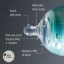 Advanced Anti-colic bottle teat on its side against a grey background with pointers to the key product features