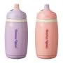 Pink and purple insulated active spout cups against a white background