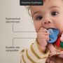 Baby putting an Anytime Soother in their mouth with key feature text.
