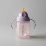 Purple trainer straw cup against a grey background