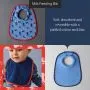 Grid image showing 3 different shots of a Milk bib with product feature text