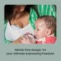 Parent expressing with our in-bra Wearable Breast Pump while feeding a baby.