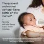 Shot of parent feeding baby with a Natural Start bottle and text about self-sterilization.