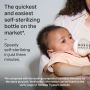Shot of parent feeding baby with a Natural Start bottle and text about self-sterilization.