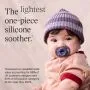 Baby with Ultra-light Stayput soother next to feature text.