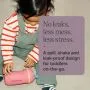 Image of a toddler sat on the floor playing with an Insulated Sporty Spout and Straw Cup with text overlay of product feature