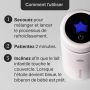 Image de la fiole de refroidissement PrepGo vue de dessus pour montrer le couvercle à affichage numérique avec un texte récapitulatif sur le mode d&apos;emploi
