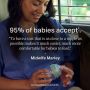 Midwife holding an Advanced Anti-colic bottle with text overlay about how 95% of babies accept these bottles