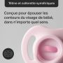 Gros plan d&apos;un bouclier de sucette ultra-léger avec un texte sur la conception confortable.