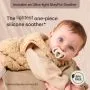 Baby with an Ultra-light StayPut soother and text about the lightweight design.