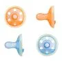 Breast-like night glow pacifiers on a white background