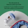 Bavette de lait et biberon Natural Start sur fond gris avec texte en surimpression sur le message du produit