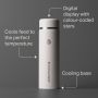 PrepGo cooling flask against a grey background with pointers to product features