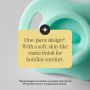 Close-up of an Ultra-light pacifier shield behind text about the one-piece design.
