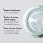 Aerial shot of a glass bottle screw ring and nipple with key features listed.
