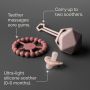 Silicone comfort gift set on a charcoal background with key feature pointers.