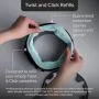 Product feature pointers showing the refills against a grey background