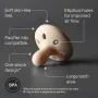 Front-facing breast-like pacifier with key feature pointers.