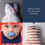 Grid image showing the Swaddle Bag front and back and baby using an Anytime Soother.