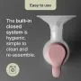 Aerial shot of our manual breast pump and horn with usage guidance.