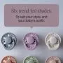 Six trend-led soother shades lined up under feature text.