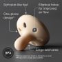 Feature text in front of four breast-like soothers.