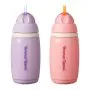 Pink and purple insulated active straw cups against a white background