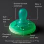 Breast-like night glow soother with key feature pointers.