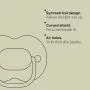 Line drawing of soother facing dorward on a green background next to a list of key features