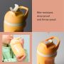 Grid of a toddler drinking from an insulated sporty straw cup and two close up shots of insulated sporty straw cups with product feature text