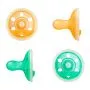 Breast-like night glow pacifiers on a white background