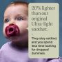 Baby with a dummy and text about being 20% lighter than our Original Ultra-light soother
