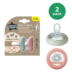 Closer to Nature Breast-like Pacifier (0-6 months), Sage & Tiger Lily - 2 pack
